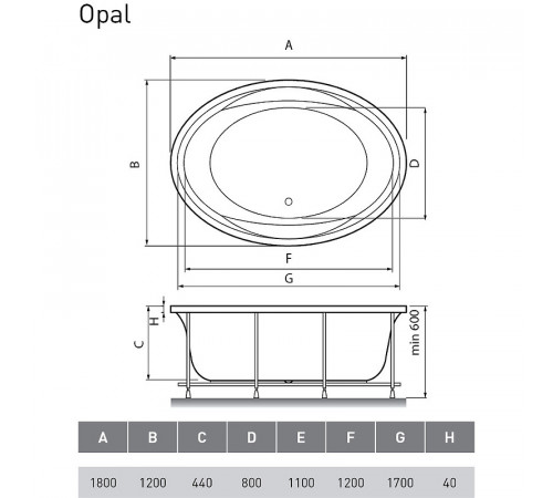 Акриловая ванна Vayer Opal 180x120 Гл000006826 без гидромассажа