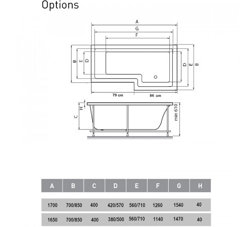 Акриловая ванна Vayer Options 165x85 L Гл000023294 без гидромассажа