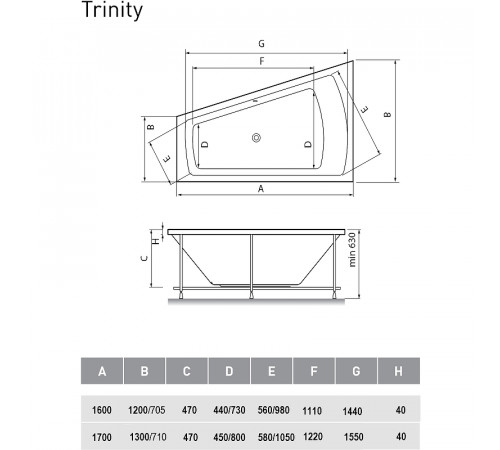 Акриловая ванна Vayer Trinity 170x130 L Гл000006818 без гидромассажа