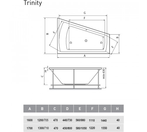 Акриловая ванна Vayer Trinity 160x120 R Гл000008157 без гидромассажа