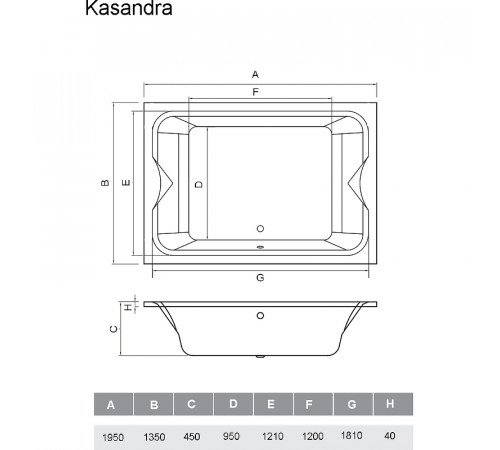 Акриловая ванна Vayer Kasandra 195x135 Гл000025030 без гидромассажа