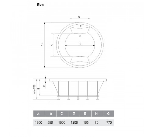 Акриловая ванна Vayer Eva 180x180 Гл000025681 без гидромассажа