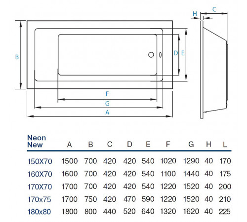 Акриловая ванна Koller Pool Neon New 150x70 без гидромассажа