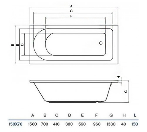 Акриловая ванна Koller Pool Dakota 150x70 без гидромассажа