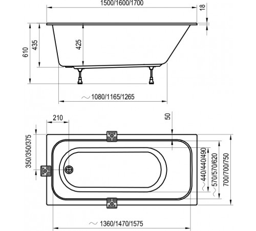 Акриловая ванна Ravak Chrome Slim 150x70 C721300000 без гидромассажа