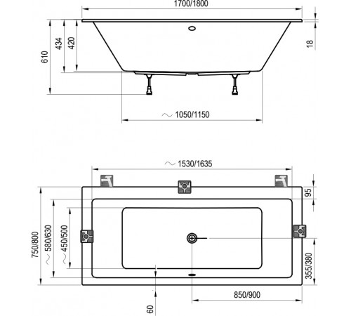 Акриловая ванна Ravak Formy 01 Slim 180x80 C881300000 без гидромассажа