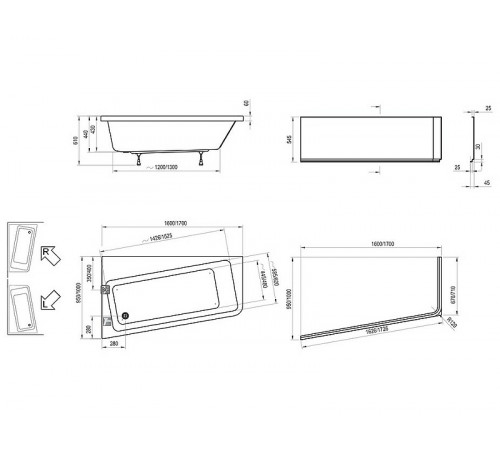 Акриловая ванна Ravak 10° 170x100 L C811000000 без гидромассажа