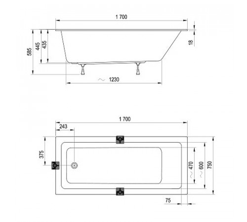 Акриловая ванна Ravak 10° Slim 170x75 CA71300000 без гидромассажа