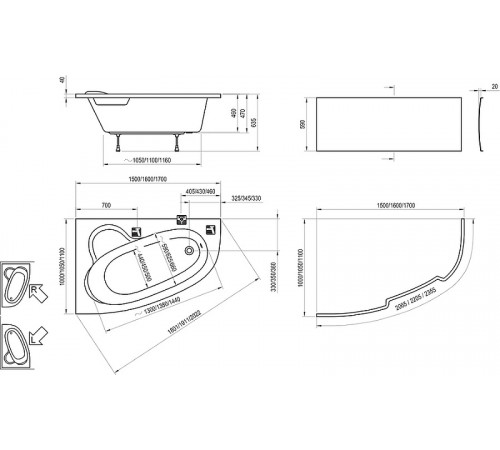Акриловая ванна Ravak Asymmetric 170x110 L C481000000 без гидромассажа