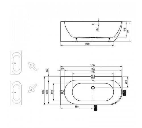 Акриловая ванна Ravak Freedom Corner 170x80 R XC00100040 без гидромассажа