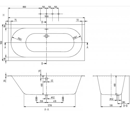 Квариловая ванна Villeroy&Boch Oberon 190x90 UBQ199OBE2V-01 без гидромассажа