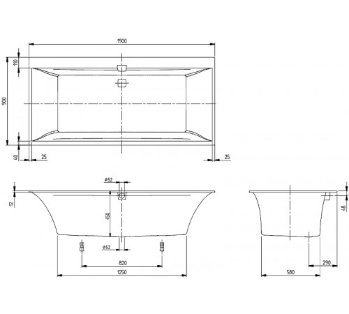 Квариловая ванна Villeroy&Boch Squaro Edge 12 190x90 UBQ190SQE2DV-01 без гидромассажа