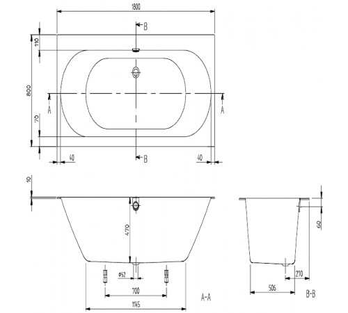 Квариловая ванна Villeroy&Boch Oberon 2.0 180x80 UBQ180OBR2DV-01 без гидромассажа