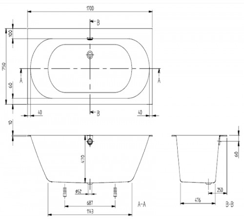 Квариловая ванна Villeroy&Boch Oberon 2.0 170x75 UBQ170OBR2DV-01 без гидромассажа