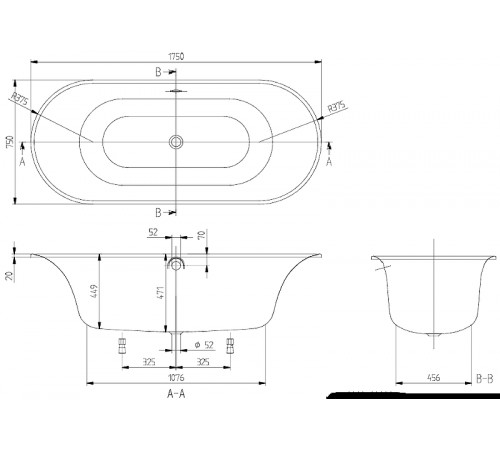 Квариловая ванна Villeroy&Boch Cetus 175x75 UBQ175CEU7V-01 без гидромассажа