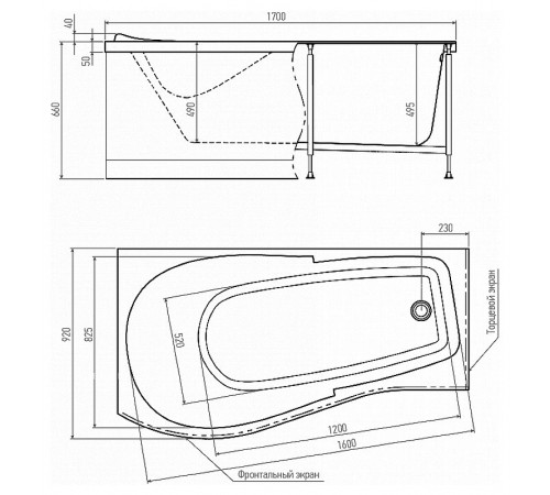 Акриловая ванна Alex Baitler Orta 170х92 R без гидромассажа