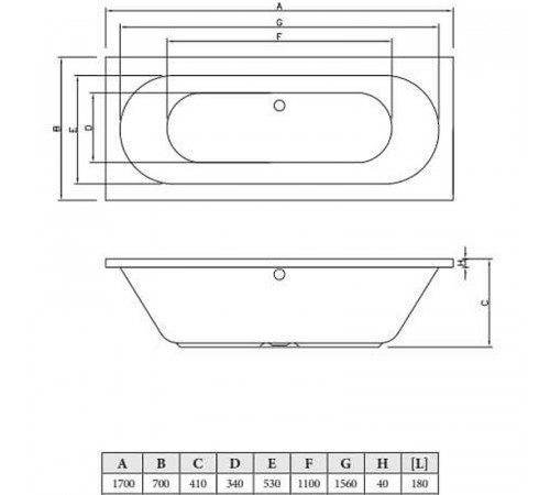 Акриловая ванна C-Bath Cora 170x70 CBQ001001 без гидромассажа