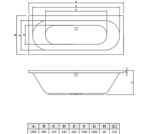 Акриловая ванна C-Bath Cora 180x80 CBQ001002 без гидромассажа