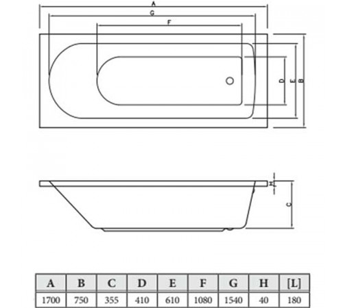 Акриловая ванна C-Bath Geba 170x75 CBQ009001 без гидромассажа