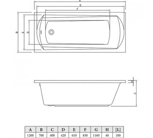 Акриловая ванна C-Bath Clio 120x70 CBQ003001 без гидромассажа