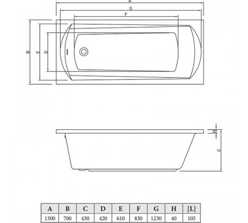 Акриловая ванна C-Bath Clio 130x70 CBQ003002 без гидромассажа