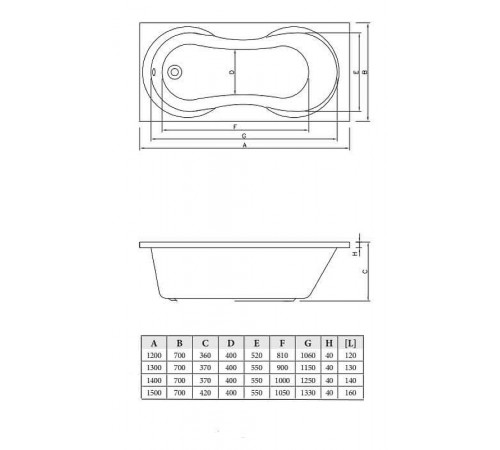 Акриловая ванна C-Bath Salus 150x70 CBQ006004 без гидромассажа