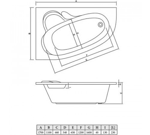 Акриловая ванна C-Bath Atlant 170x110 CBA00104L без гидромассажа