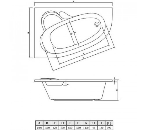 Акриловая ванна C-Bath Atlant 140x100 CBA00101L без гидромассажа