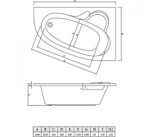 Акриловая ванна C-Bath Atlant 160x105 CBA00103R без гидромассажа