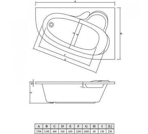 Акриловая ванна C-Bath Atlant 170x110 CBA00104R без гидромассажа