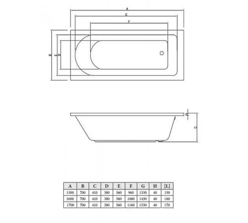 Акриловая ванна C-Bath Rea 170x70 CBQ002003 без гидромассажа