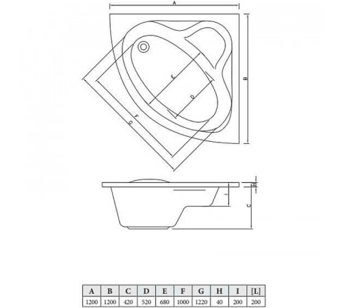 Акриловая ванна C-Bath Aurora 120x120 CBS001001 без гидромассажа