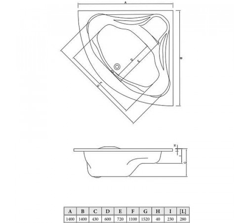 Акриловая ванна C-Bath Aurora 140x140 CBS001003 без гидромассажа