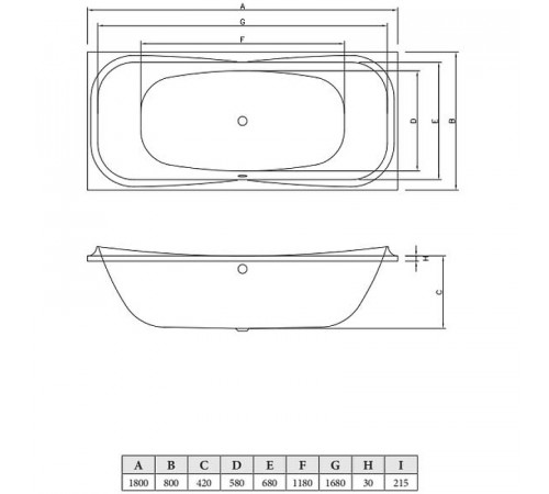 Акриловая ванна C-Bath Kronos 180x80 CBQ013001 без гидромассажа