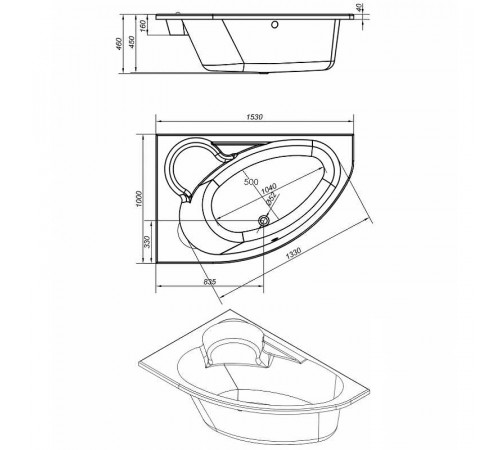 Акриловая ванна Cersanit Kaliope 153x100 L 63441 без гидромассажа