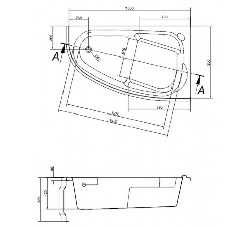 Акриловая ванна Cersanit Joanna 160х95 R 63339 без гидромассажа