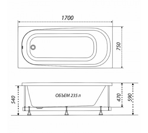 Акриловая ванна Triton Дина 170x75 Щ0000050444 без гидромассажа