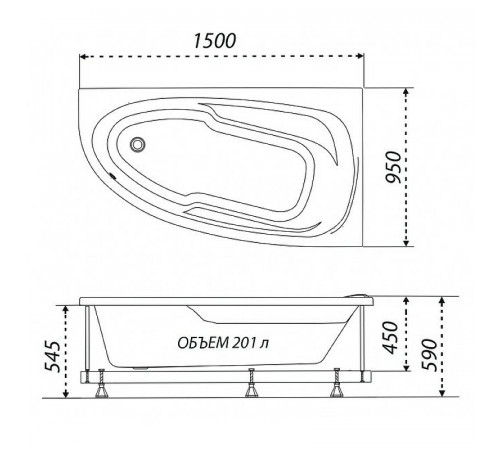 Акриловая ванна Triton 1ACReal Мадрид 150х95 R Щ0000045644 без гидромассажа