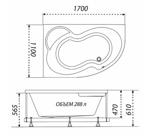 Акриловая ванна Triton Мари 170х110 R Щ0000046124 без гидромассажа