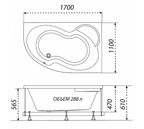 Акриловая ванна Triton Мари 170х110 L Щ0000046123 без гидромассажа