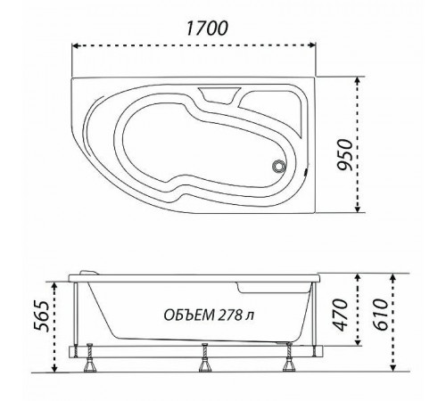 Акриловая ванна Triton София 170х95 R Щ0000046120 без гидромассажа