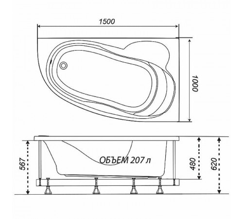 Акриловая ванна Triton Кайли 150x100 R Щ0000048091 без гидромассажа