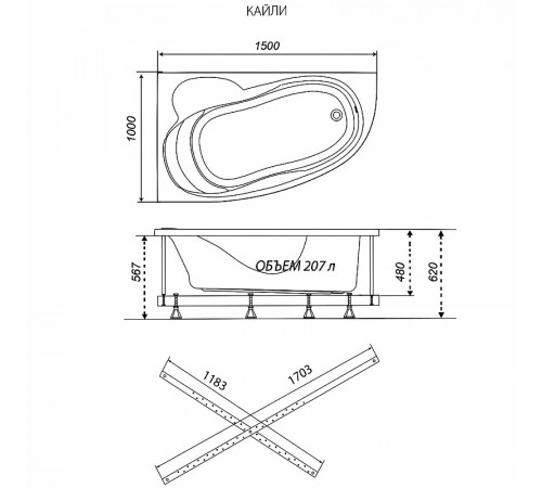 Акриловая ванна Triton Кайли 150x100 R Н0000020134 со смесителем NSK Ниагара М0000003344 без гидромассажа