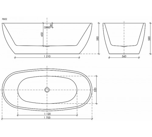 Акриловая ванна Sancos Flo 170x80 FB02 без гидромассажа