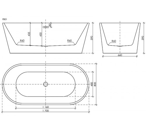 Акриловая ванна Sancos Mimi 170x80 FB01 без гидромассажа