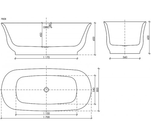 Акриловая ванна Sancos Viva 170x80 FB08 без гидромассажа