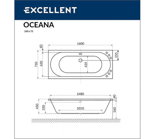 Акриловая ванна Excellent Oceana 160x75 WAEX.OCE16.SMART.GL с гидромассажем