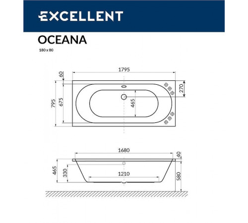 Акриловая ванна Excellent Oceana 180x80 WAEX.OCE18.SMART.BR с гидромассажем