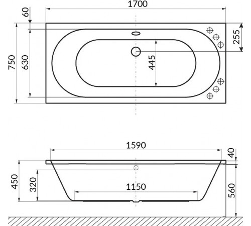 Акриловая ванна Excellent Oceana 170x75 без гидромассажа