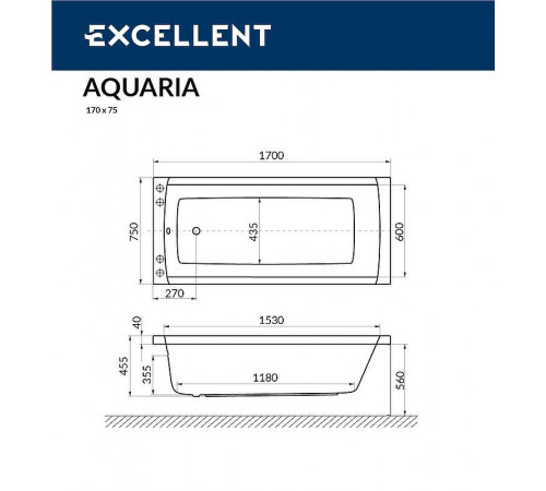 Акриловая ванна Excellent Aquaria 170x75 WAEX.AQU17.RELAX.GL с гидромассажем